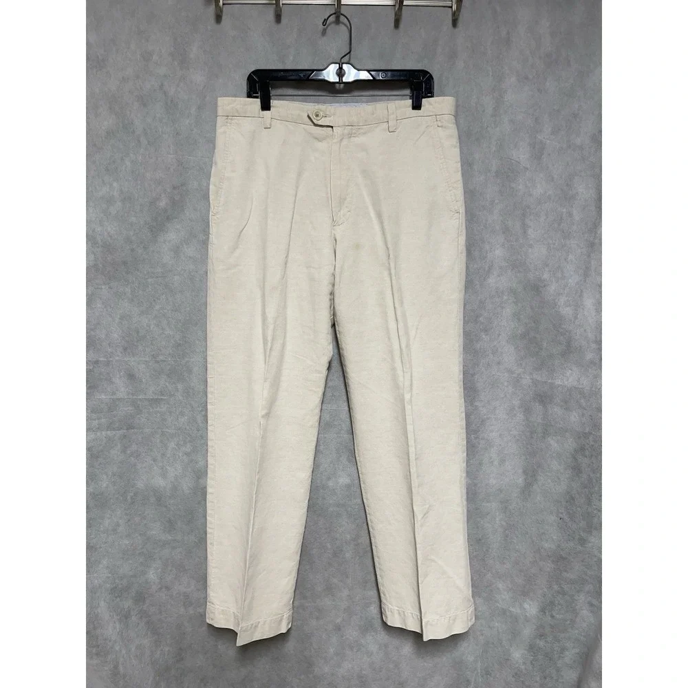 Banana Republic Pants Men's 34X31 Ivory Straight Linen Cotton Coastal Academia